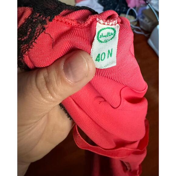 Vintage 90s Y2K Red Black Lace Spaghetti Strap Lingerie Slip Mini Dress XSmall M - Picture 5 of 5